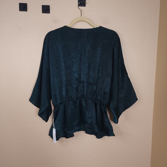 Six/Fifty Batwing Sleeve Empire Waist V-neck Blouse in Hunter Green Size L - Picture 7 of 8